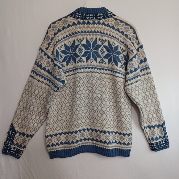 Voss Norwegian Wool Cardigan Sweater Blue White Size Small - Picture 3 of 10